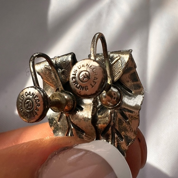 Vintage Danecraft Sterling Silver Leaf Clip On Earrings Set 925 - Picture 8 of 9